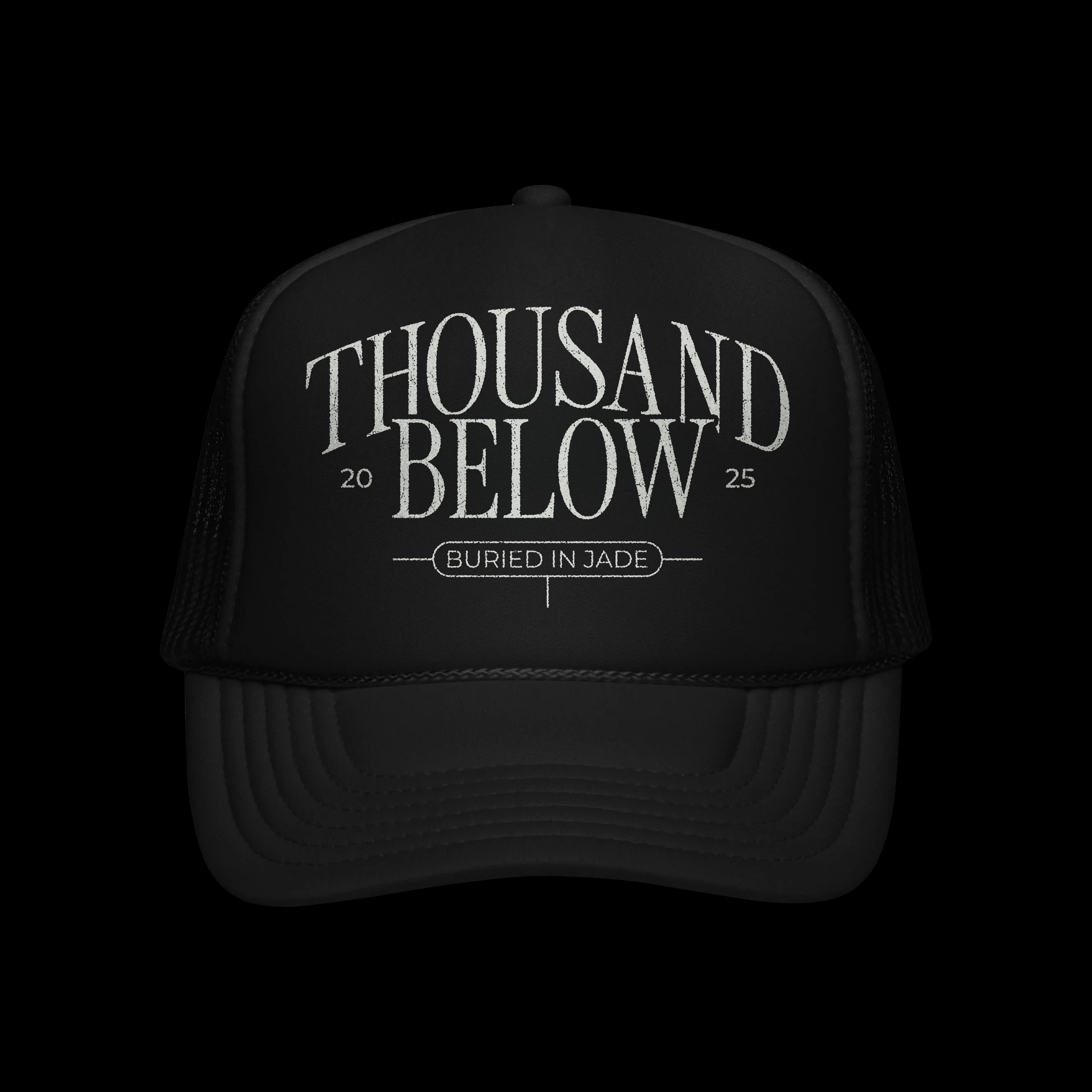 Buried In Jade White Print Black Mesh Trucker Hat