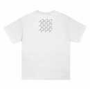 SIIICKBRAIN white short-sleeve Comfort Colors t-shirt shown from the back, featuring a black outlined houndstooth graphic in the upper right. Printed garments ship 4/3/26.