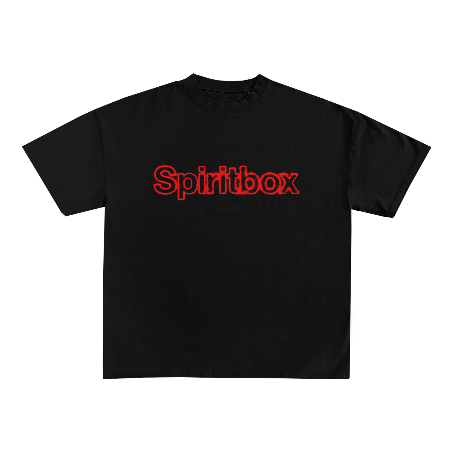A Spiritbox Black T-Shirt with bold red "Spiritbox" lettering across the chest, inspired by the classic Courtney T-Shirt style.