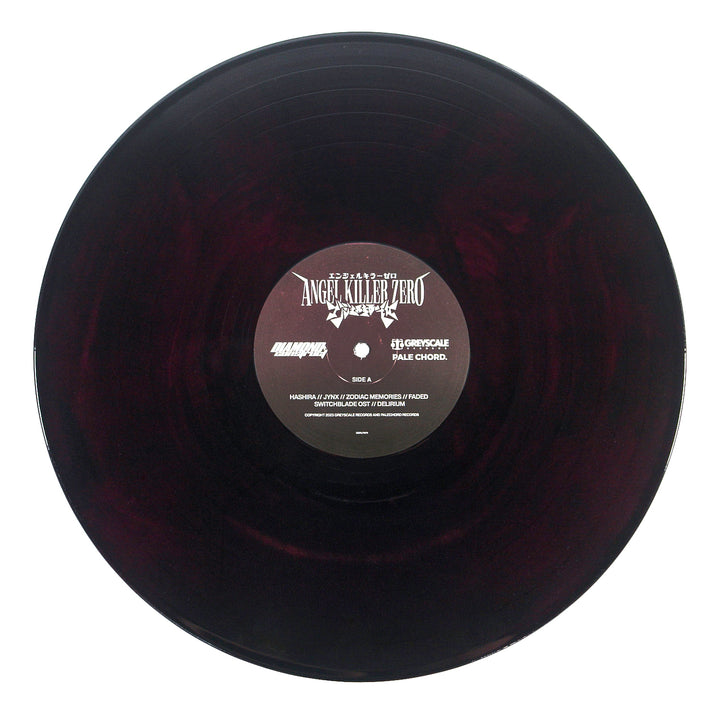 This limited edition black and deep purple marbled vinyl by Diamond Construct features a central label with the title Angel Killer: Zero and various logos and text in white.