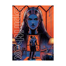A comic book-style image for Spiritbox shows a serious woman’s face in the background, two people standing close in a dimly-lit room, and dominant blue-orange tones. "Spiritbox" appears vertically on the artwork.