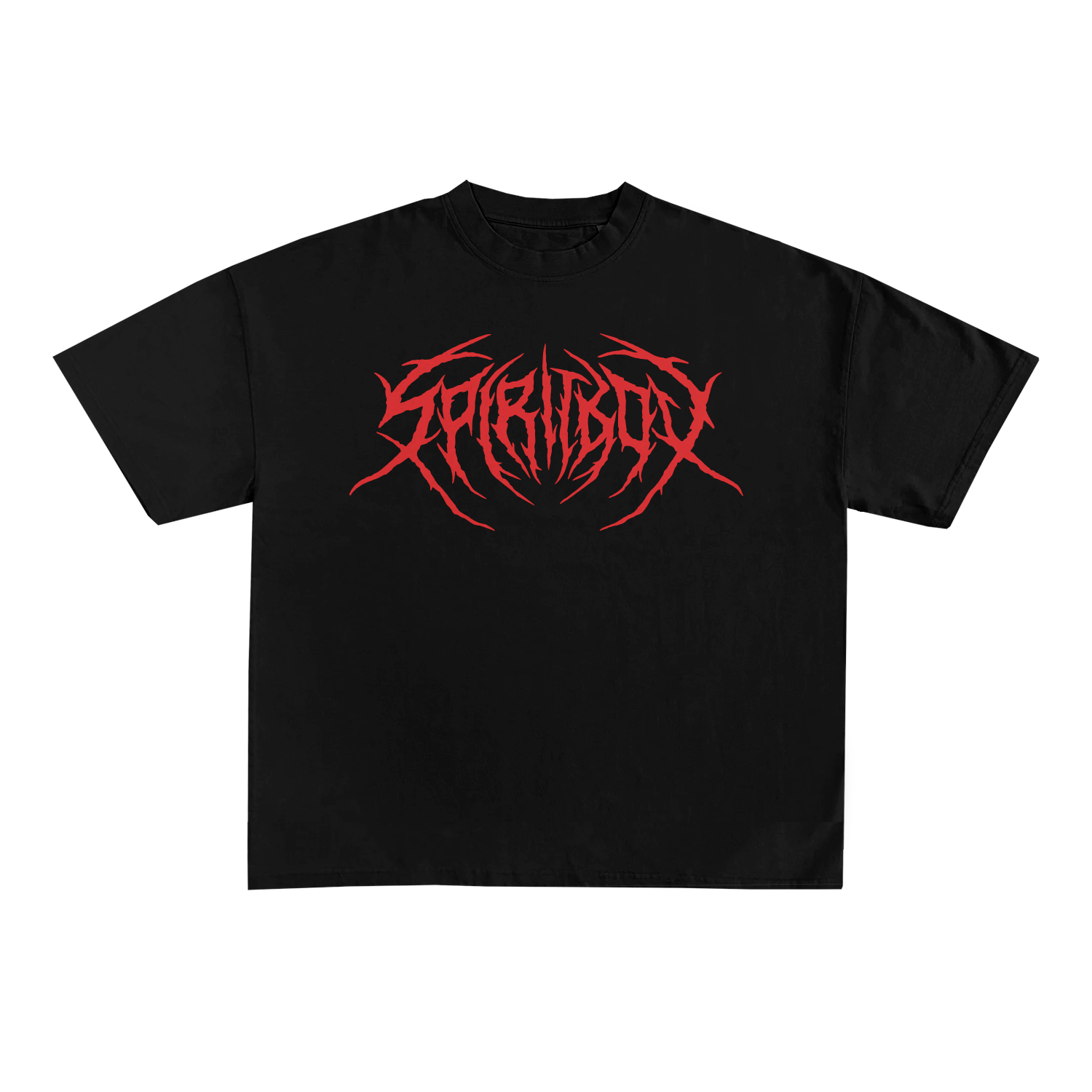 A black Spiritbox Flowy Cropped Tee with a bold, jagged red graphic design across the chest—perfect for adding edge to your women’s fashion collection. Bella + Canvas quality ensures comfort and style.
