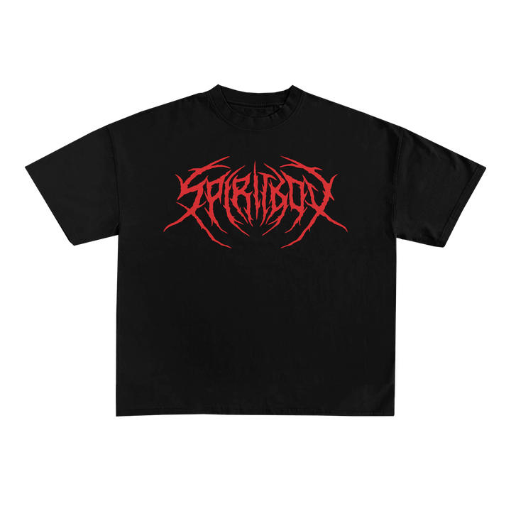 A black Spiritbox Flowy Cropped Tee with a bold, jagged red graphic design across the chest—perfect for adding edge to your women’s fashion collection. Bella + Canvas quality ensures comfort and style.