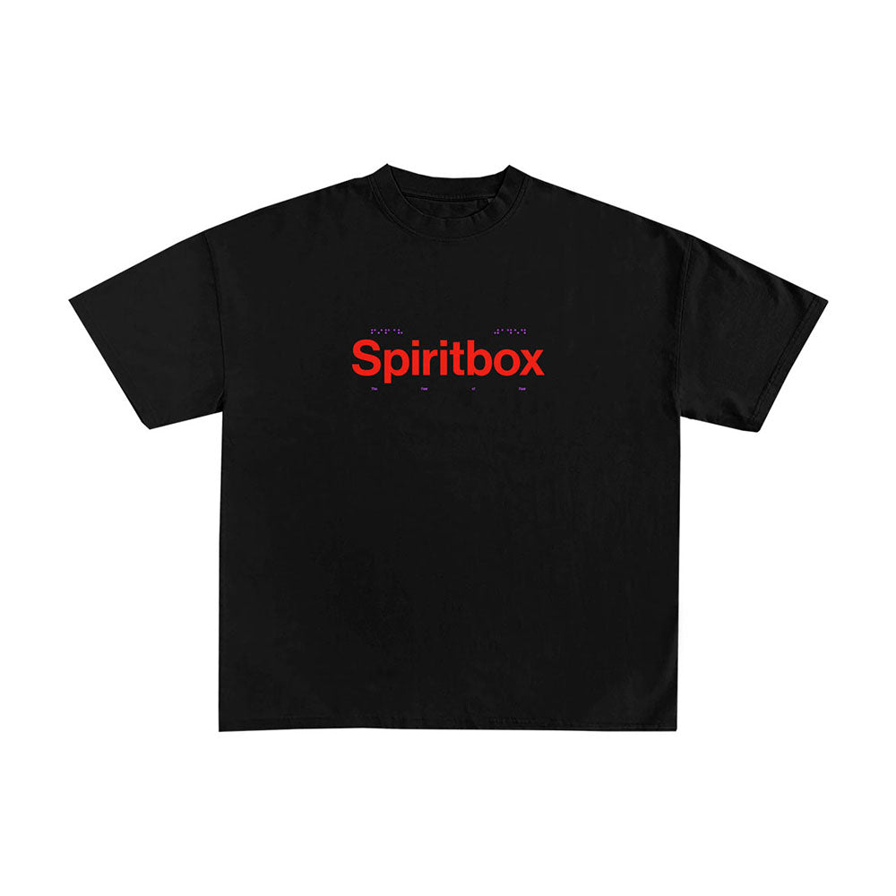 The Spiritbox Keyhole T-Shirt is a black tee featuring the band’s name in bold red letters across the front with faint text accents—an essential pick for any Spiritbox fan.