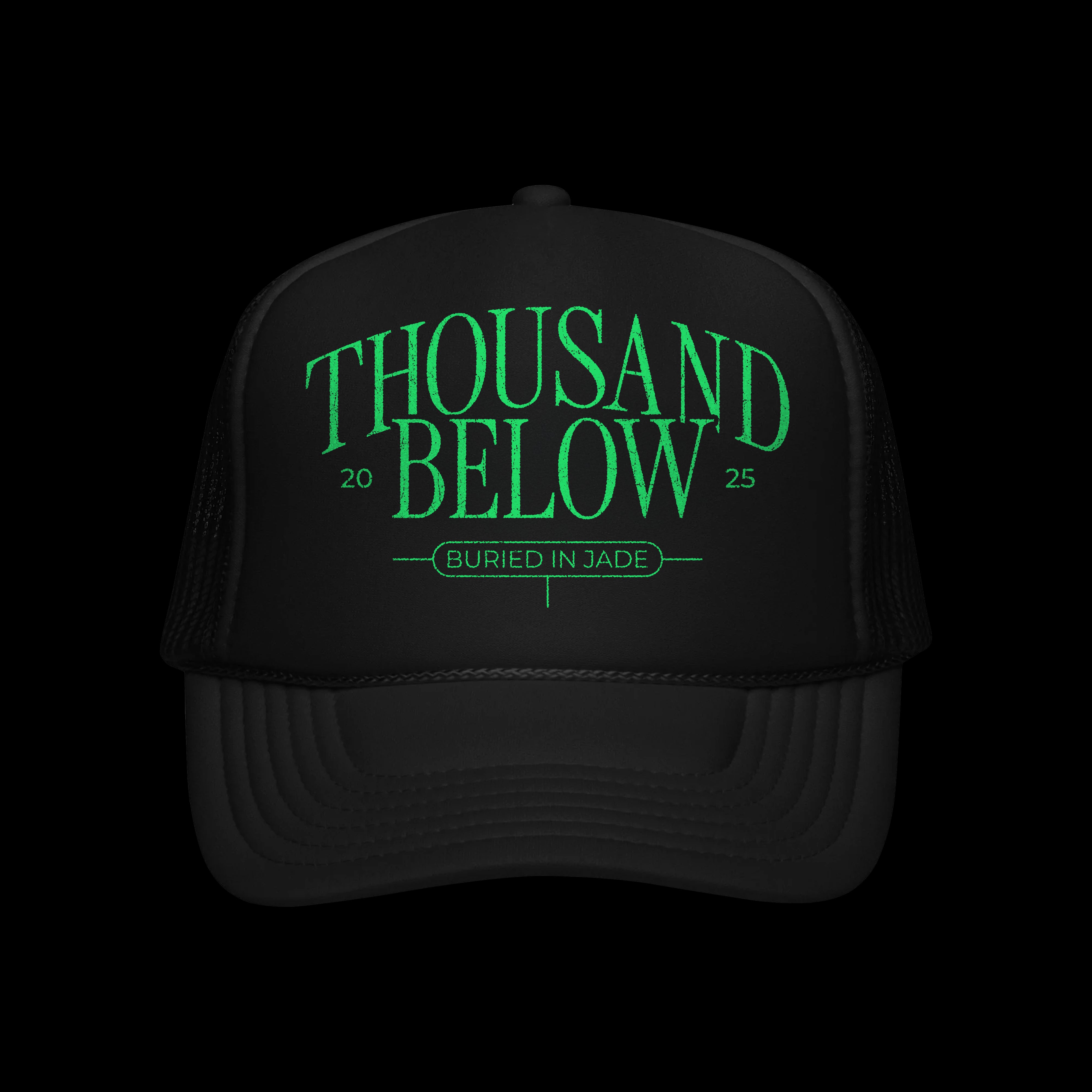 Buried In Jade Green Print Black Mesh Trucker Hat
