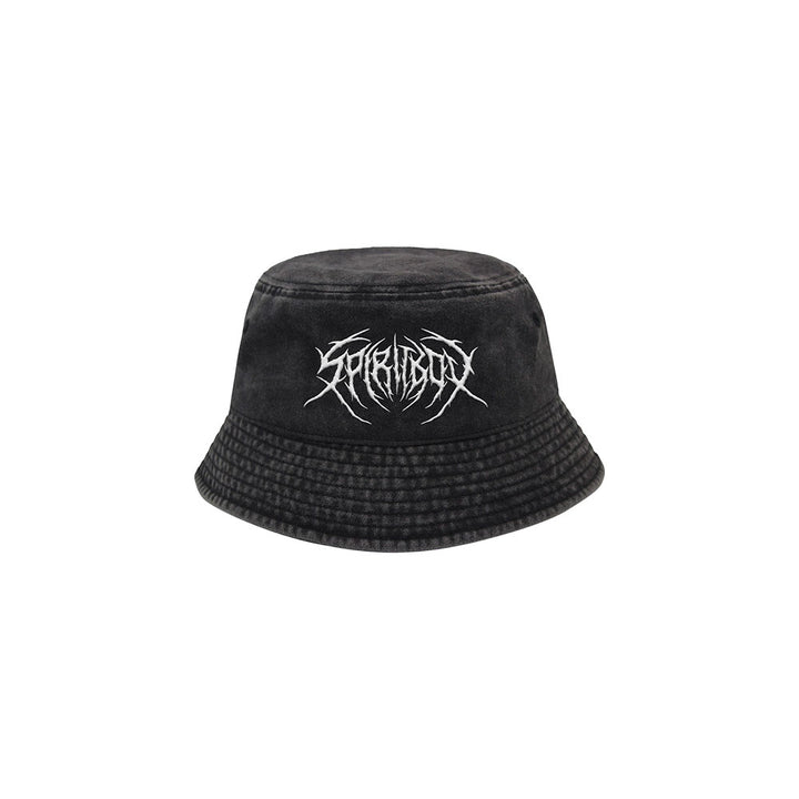 A black Spiritbox Death Metal Hat bucket hat with a white, stylized, jagged logo on the front, shown against a plain white background.